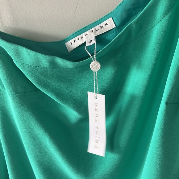 Trina Turk Green One-Shoulder Shift Dress 2 - Picture 6 of 7